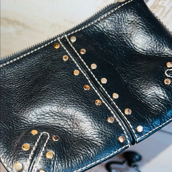 Michael Kors Black Leather and embossed Silver Button Wristlet Vintage - Picture 16 of 16